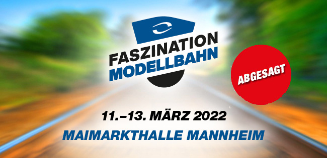Faszination Modellbahn Internationale Messe für Modelleisenbahnen, Specials & Zubehör Newsletter Header 2022 abgesagt de
